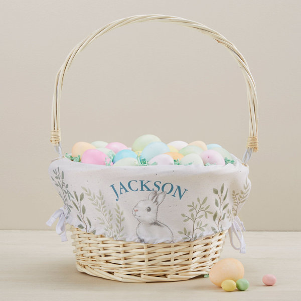 Personalization Mall Easter Bunny Natural Easter Basket with Folding